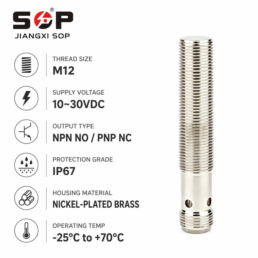 M12 Shielded Flush Inductive Proximity Sensor 2-6mm NPN PNP NO NC 3-Wire IP67 Brass 2M Cable for CNC Machine Position Detection