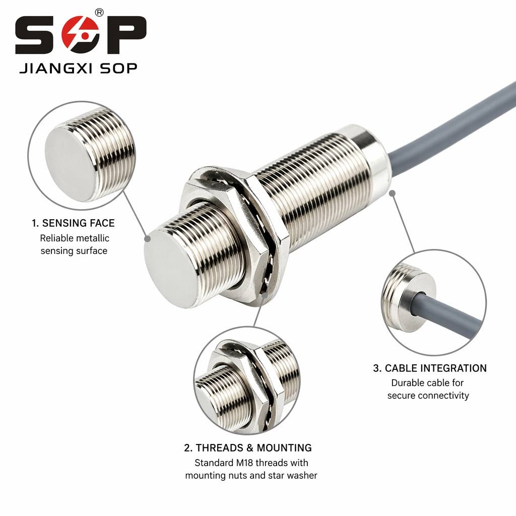 IP67 Waterproof M18 Shielded Inductive Proximity Switch 4mm 5mm 8mm NPN PNP NO NC DC 10-30V Brass Housing OEM Custom CE 2M Cable