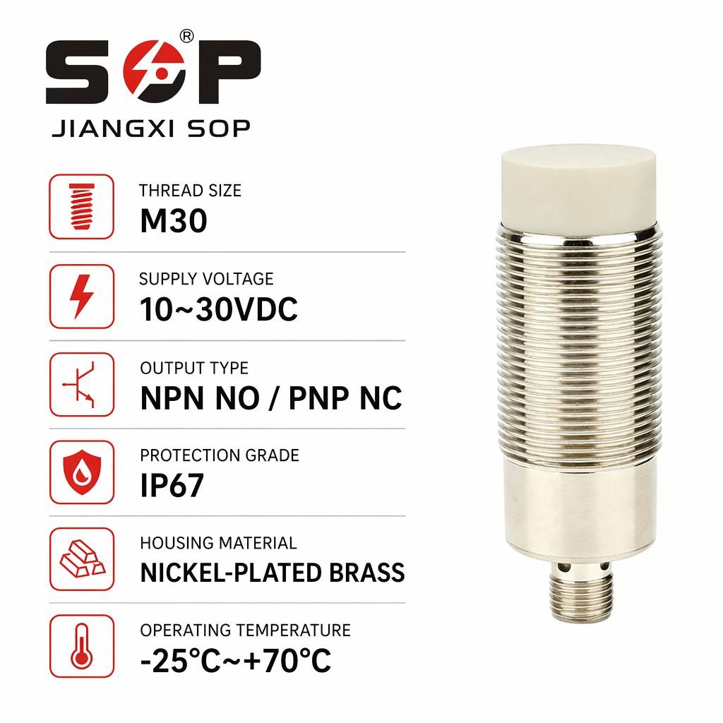 Cylindrical M30 Non-Shield Proximity Switch 16mm Sensing NPN/PNP NO NC IP67 Sensor for Factory Automation Metal Object Sensing