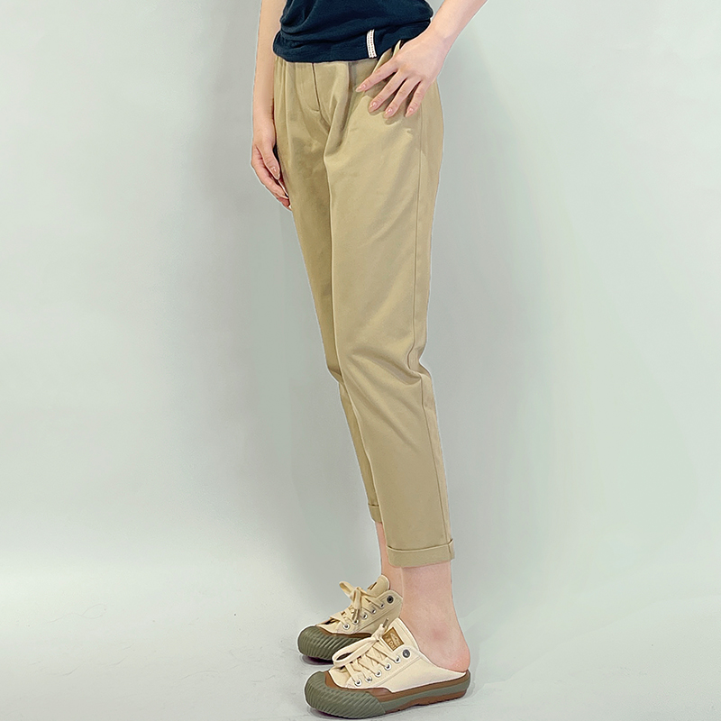 100% Cotton Twill Slope Pocket Ankle-length Trousers