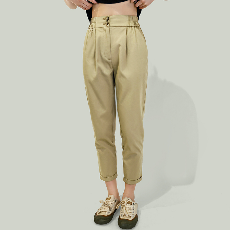 100% Cotton Twill Slope Pocket Ankle-length Trousers