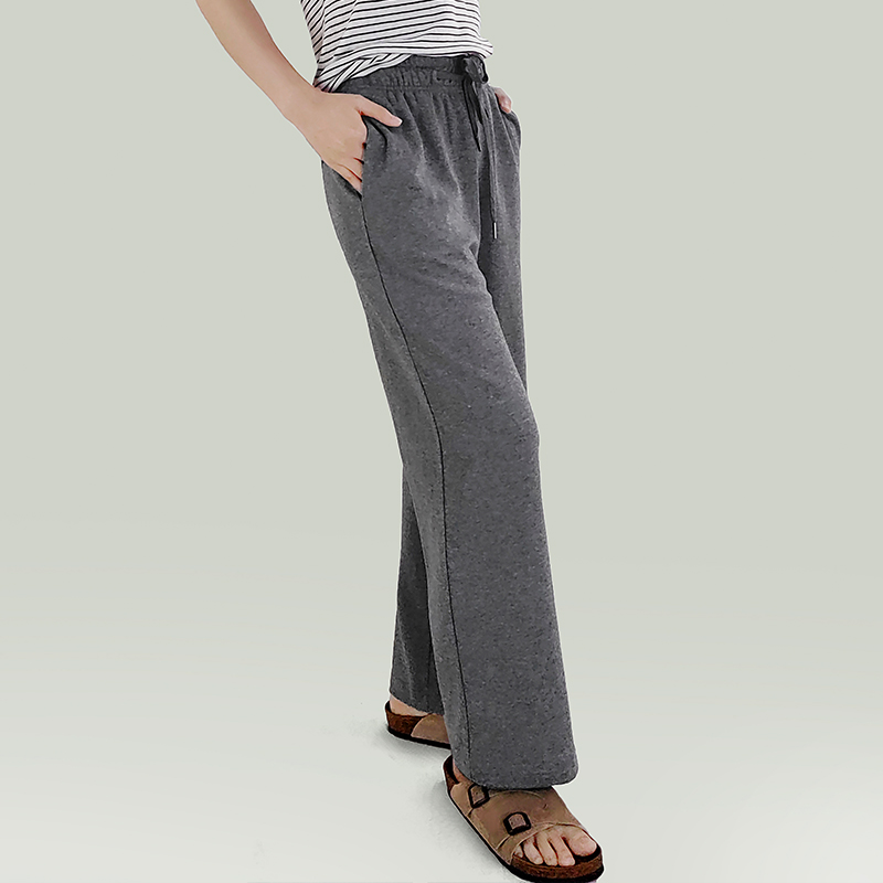 Elastic Waist Draw Stringt knit wide leg Long Pants