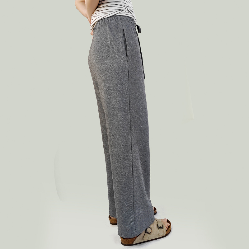 Elastic Waist Draw Stringt knit wide leg Long Pants