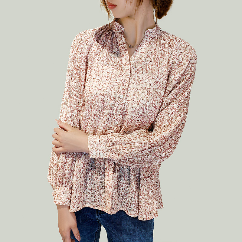 Print 100% Polyester Long Sleeve Blouse