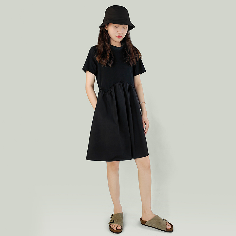 Elastic Waisted A Line Short Sleeve Dress