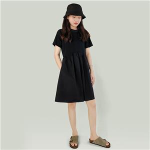 Elastic Waisted A Line Short Sleeve Dress