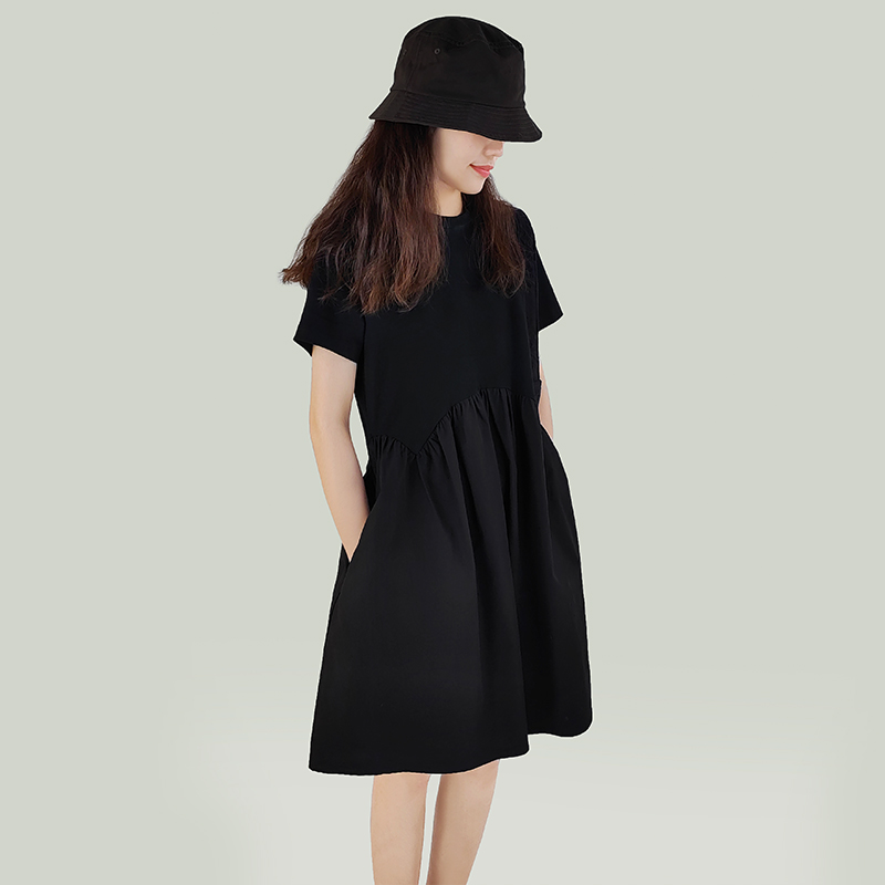 Elastic Waisted A Line Short Sleeve Dress