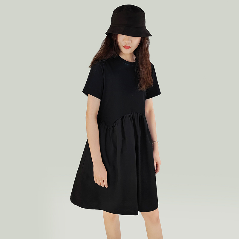 Elastic Waisted A Line Short Sleeve Dress