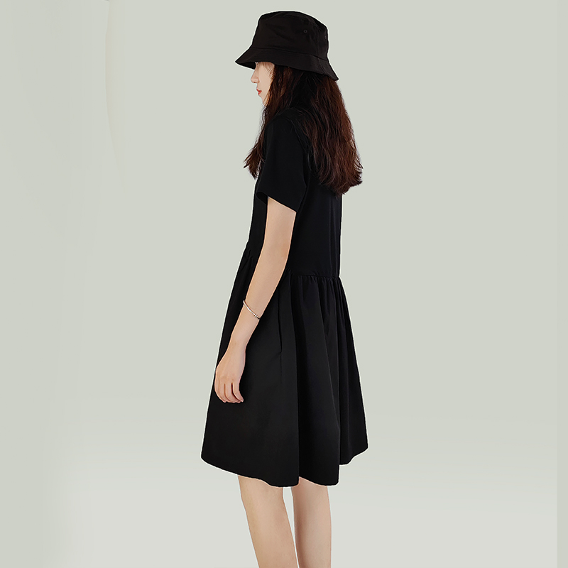 Elastic Waisted A Line Short Sleeve Dress