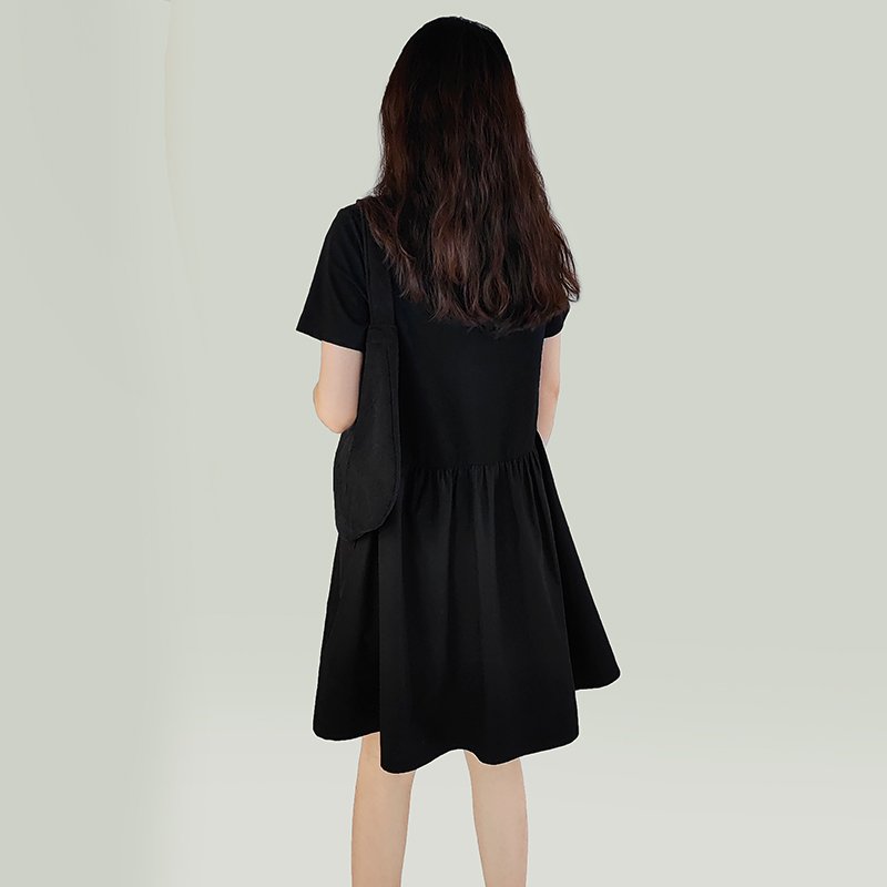 Elastic Waisted A Line Short Sleeve Dress