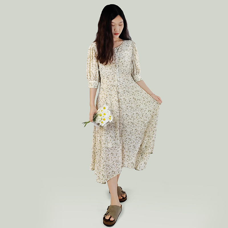 floral chiffon Puff Sleeve dress