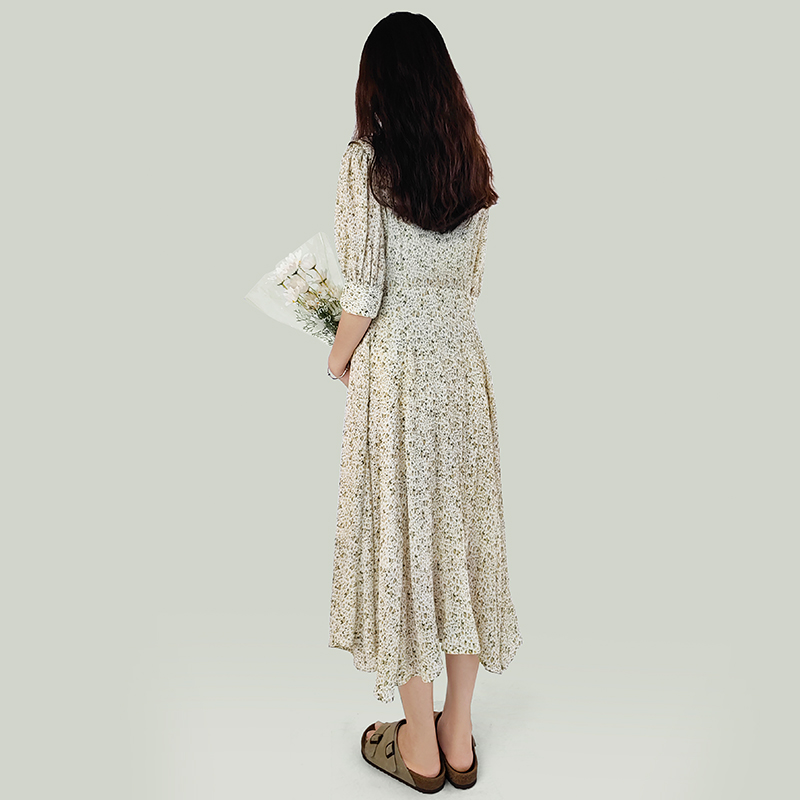 floral chiffon Puff Sleeve dress