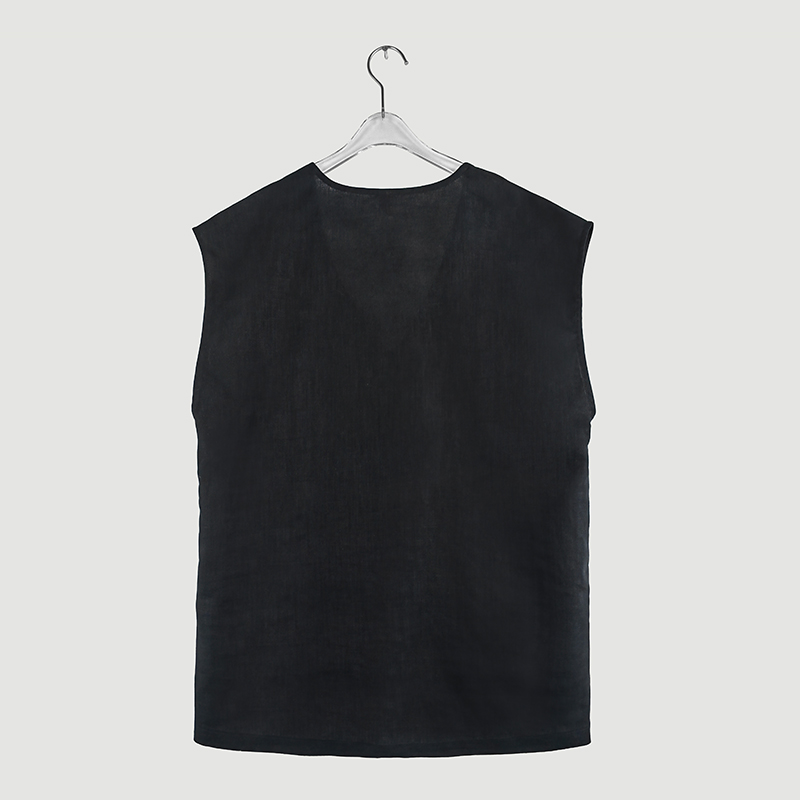 Black V neck linen sleeveless Vest