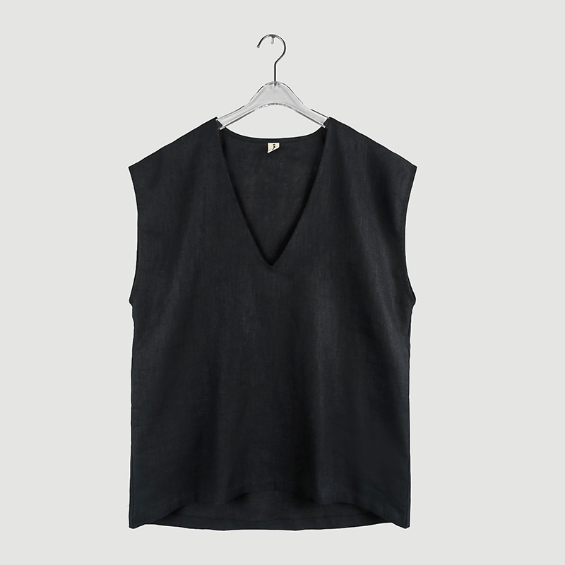 Black V neck linen sleeveless Vest