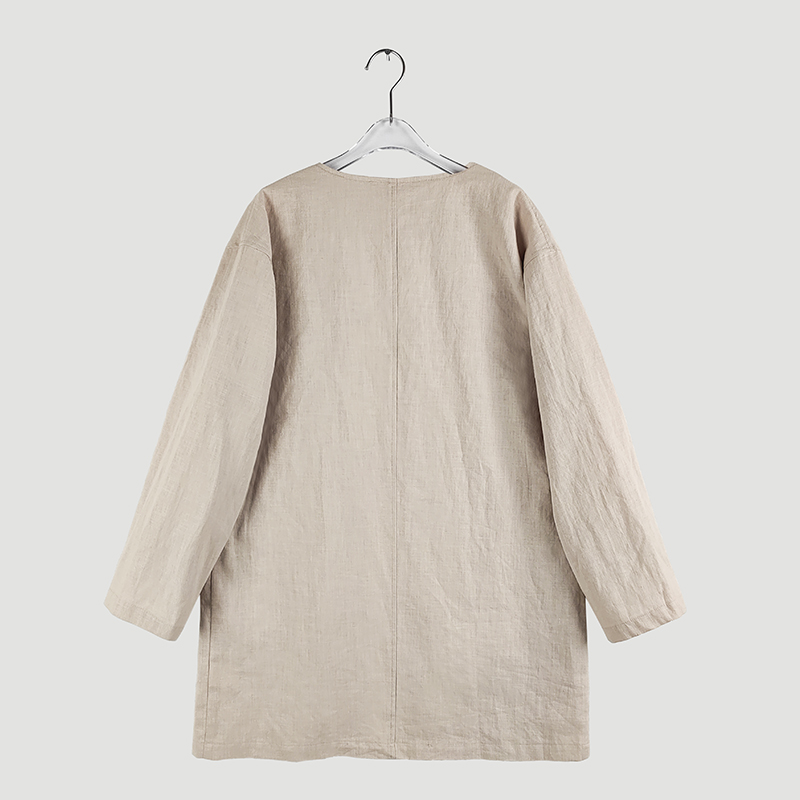 linen collarless long sleeve jacket