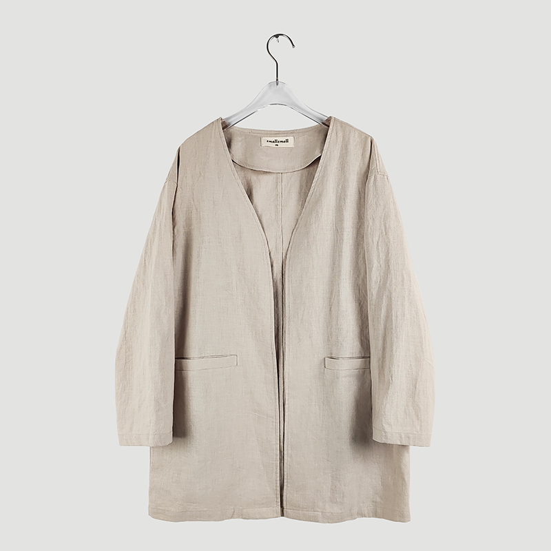 linen collarless long sleeve jacket