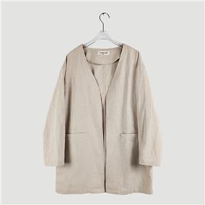 linen collarless long sleeve jacket