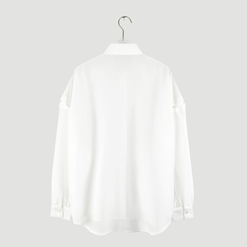 attachable sleeve turn down collar blouse