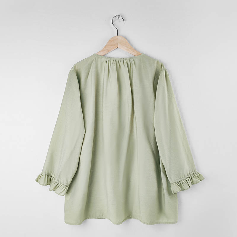 ruffle cuff V neck blouse