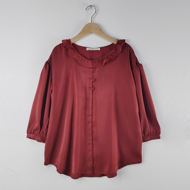 satin ruffle garnet blouse