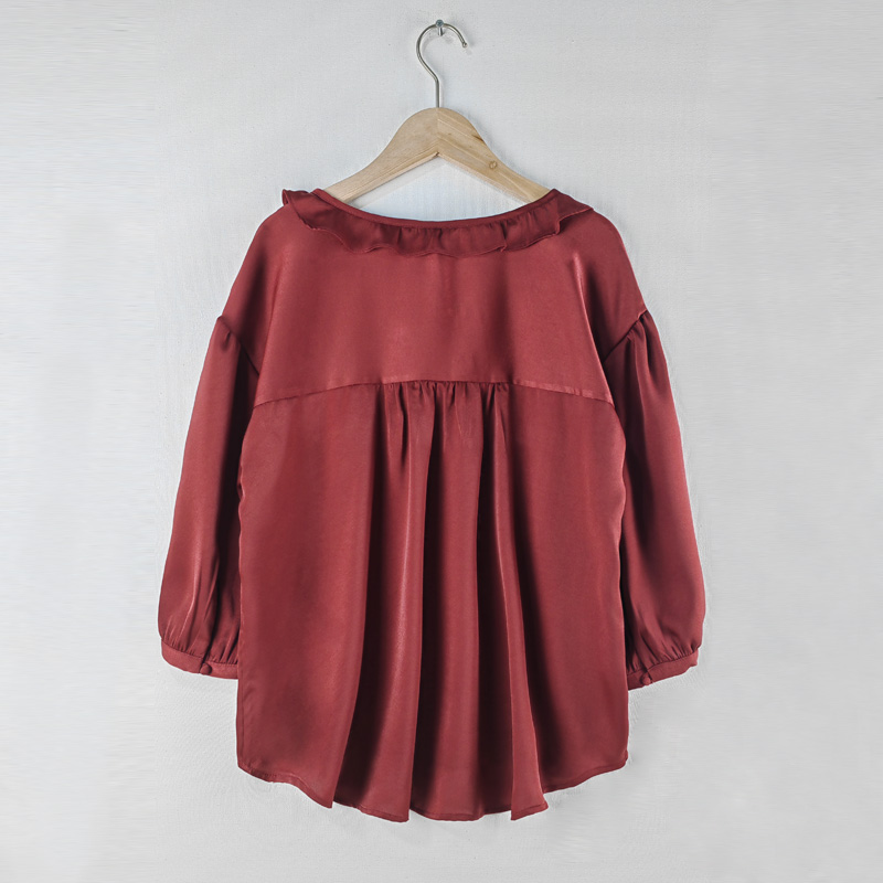 satin ruffle garnet blouse