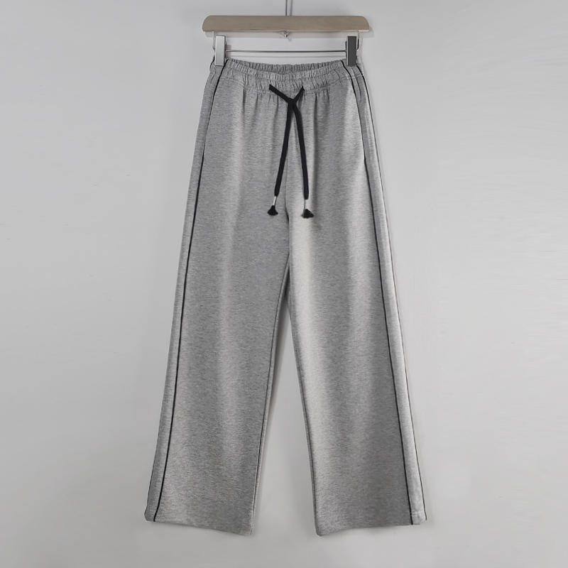 Elastic Waist grey drawstring piping pants
