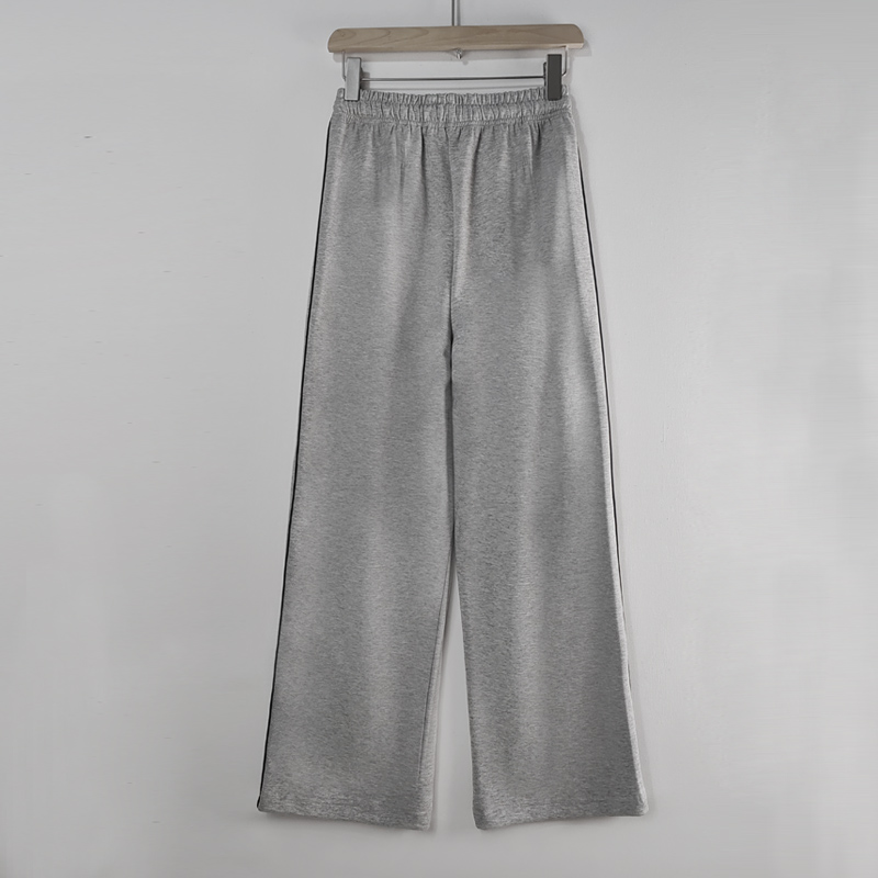 Elastic Waist grey drawstring piping pants