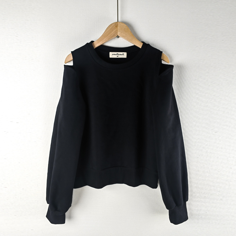 black hollowout sleeve tops blouse