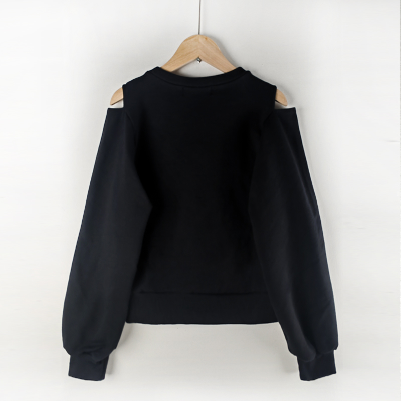 black hollowout sleeve tops blouse