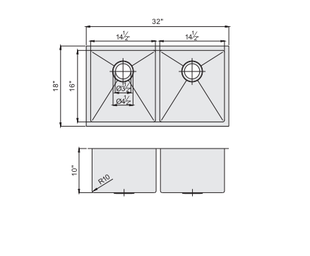 Bồn rửa thương mại SUS 304 Bồn rửa bán kính lắp âm đôi