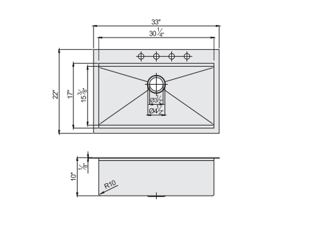 Top Mount Stainless Steel Single Bowl 4 Hole Drop In Sink