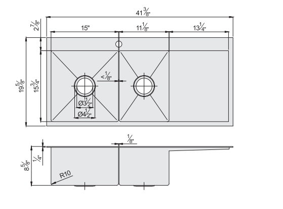 Drain Board Stainless Steel Sink Topmount Kitchen Sink