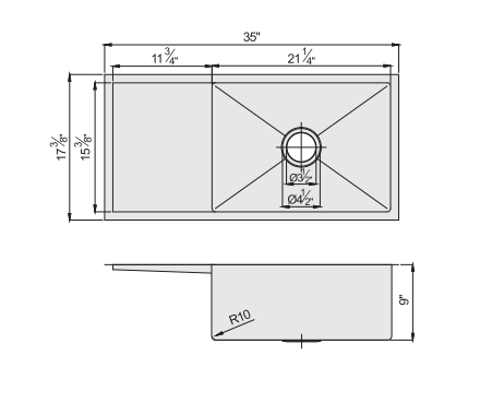 Commercial Drainboard 304SS Handmade 35