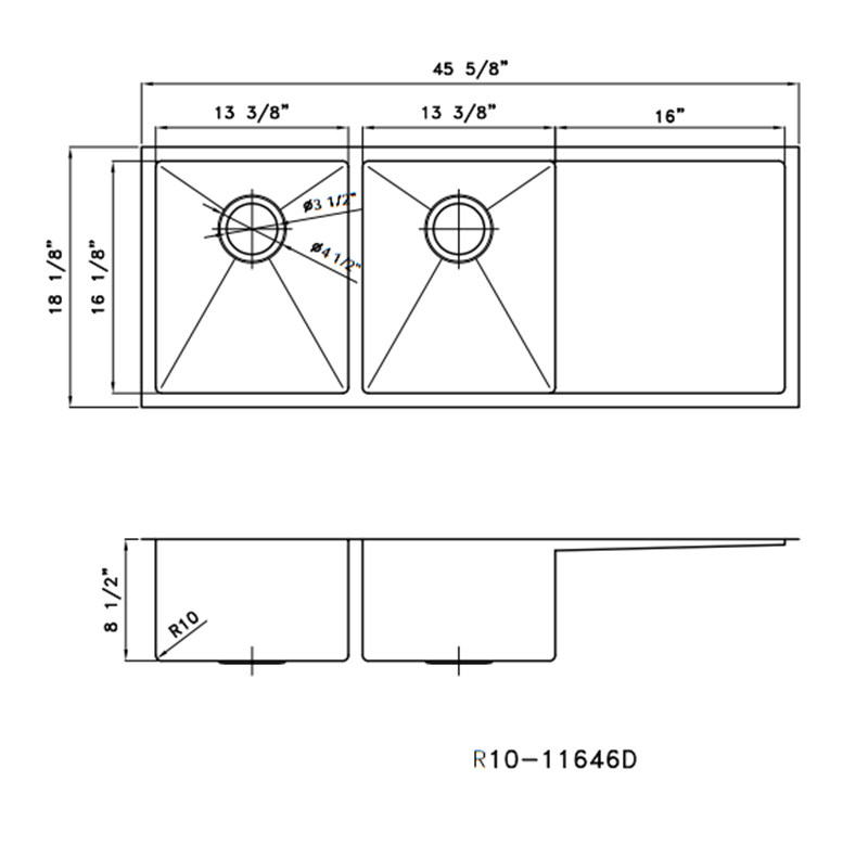 Drain Board Sink Double Bowl Service Sink Topmount Sink