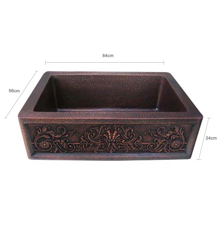 Engraved Design Artisan Commercial Single Bowl Kitchen Customized Copper Sinks