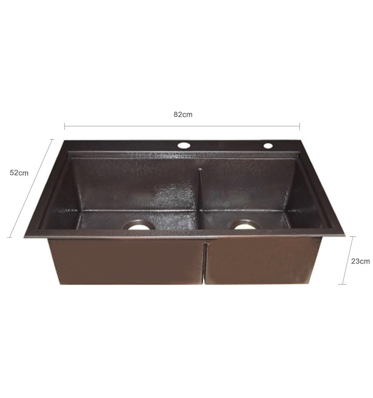 New Products Kitchen Square Double Bowls Dishwashing Copper Sink For Restaurant