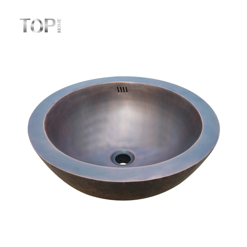 Traditional Design Pragmatic Handcrafted Copper Bowl Vessel Bathroom Sink For Sale