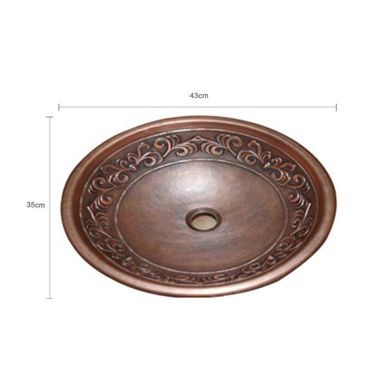 Hot Selling Household Bathroom Tabletop Round Copper Washing Hand Sink