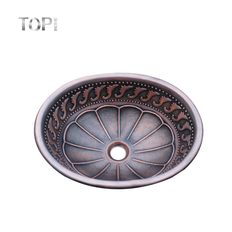 Évier de salle de bains en cuivre métallique à cuve unique en relief de forme ronde de bonne qualité
