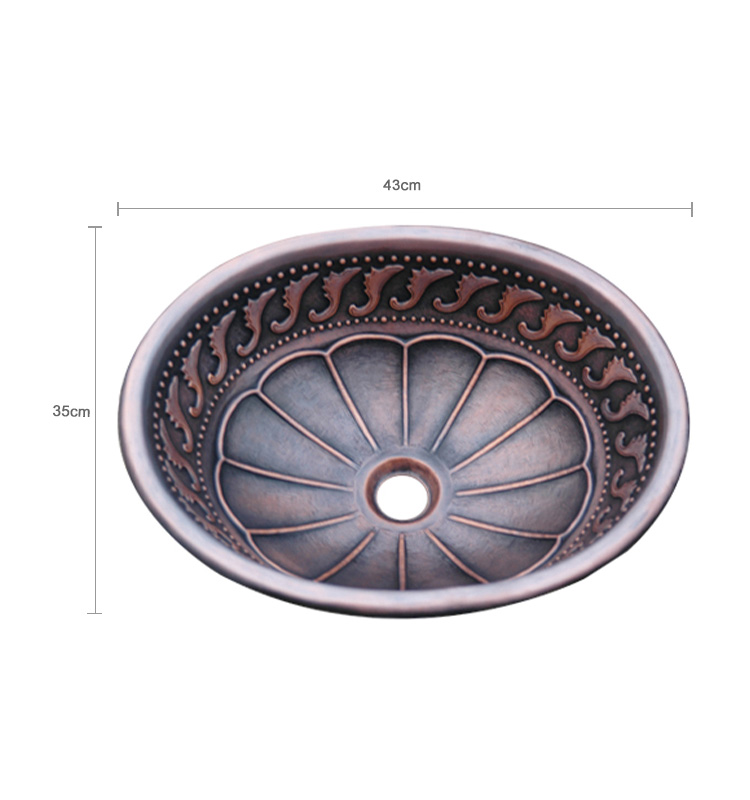 Évier de salle de bains en cuivre métallique à cuve unique en relief de forme ronde de bonne qualité