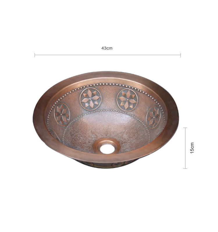 Quality Metal Copper Round Antique Wash Basin Bathroom Sink For Home Hotel Usage