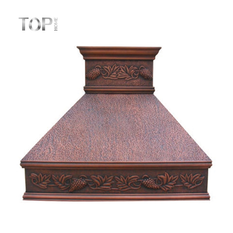 Customized Handmade Engraved Wall Mounted Metal Copper Island Range Hood Cover For Kitchen