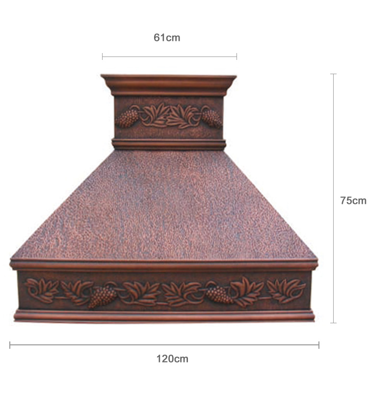 Customized Handmade Engraved Wall Mounted Metal Copper Island Range Hood Cover For Kitchen