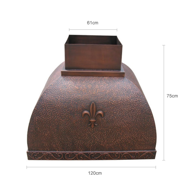 Cubierta de campana extractora de chimenea de cocina de cobre martillado a mano de alta calidad personalizada