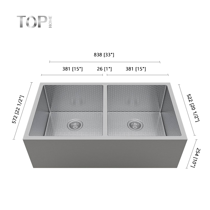 Évier double de cuisine de ferme en acier inoxydable Tophome