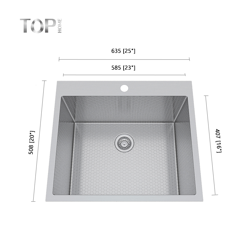 Fregadero de cocina de acero inoxidable con montaje superior y diseño de panal