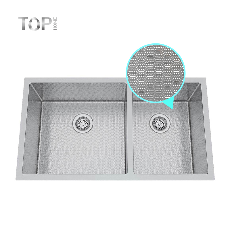 Undermount honeycomb double kitchen sink