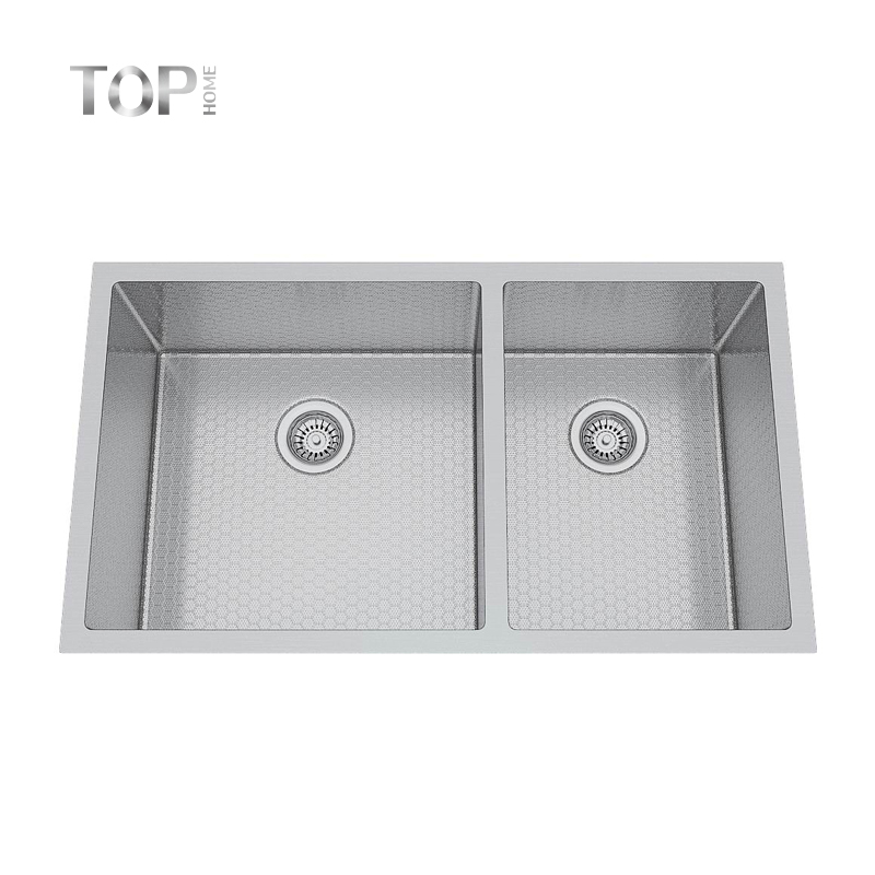 Undermount honeycomb double kitchen sink