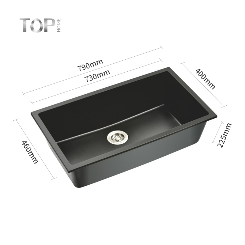 Single Bowl Black Quartz Undermount Indoor Kitchen Sink