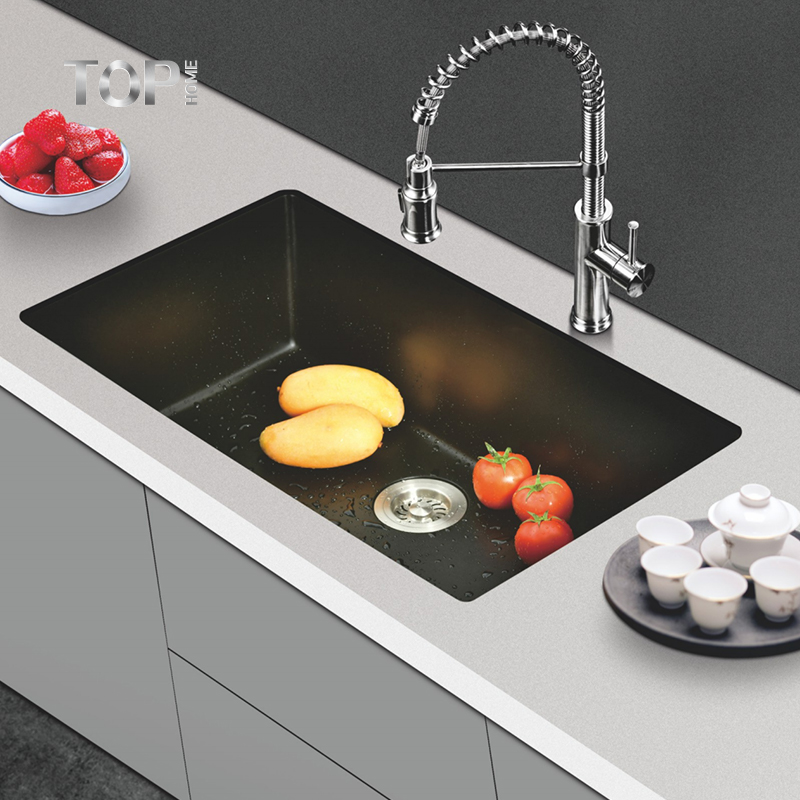 Single Bowl Black Quartz Undermount Indoor Kitchen Sink